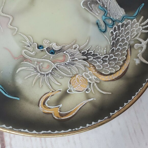 Vintage Japanese Dragonware Teacup & Saucer Set Moriage Demitasse Hand Painted - Picture 4 of 11
